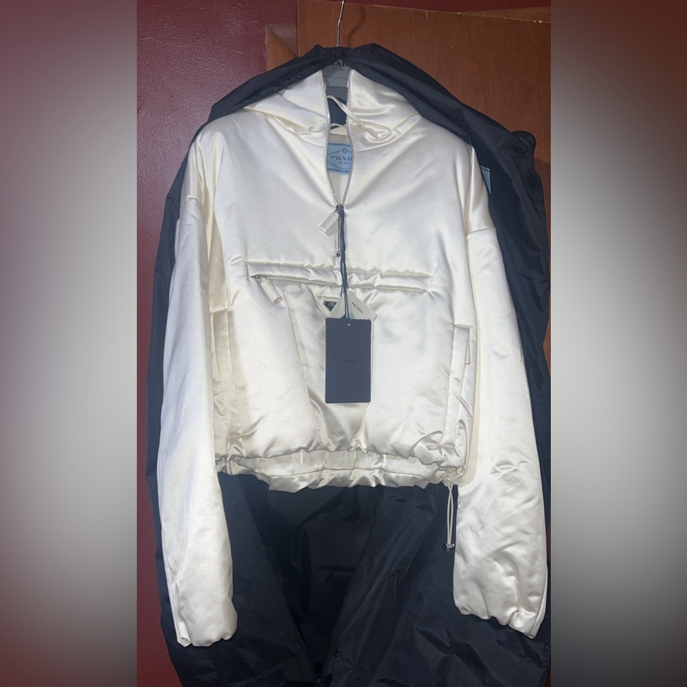 Prada Cream Satin Hooded Jacket